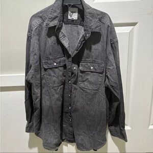 Aerie Grey Denim Shirt Women's Size Small Long sleeve Button Up Oversized
